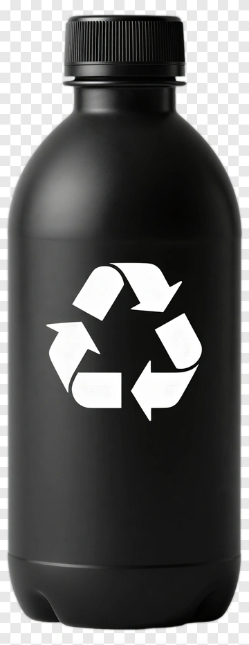 Black Recycling Bottle With White Symbol PNG