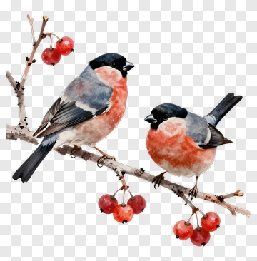 Two Chickadees On A Berry Branch PNG