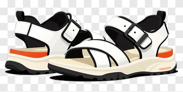 White Sandals With Black Straps And Orange Accents PNG