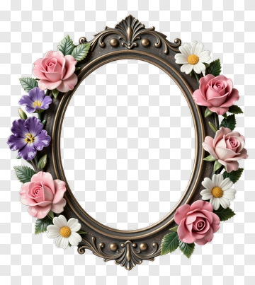 Ornate Mirror Frame With Flower Wreath PNG