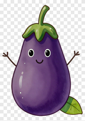 Cute Eggplant Character PNG