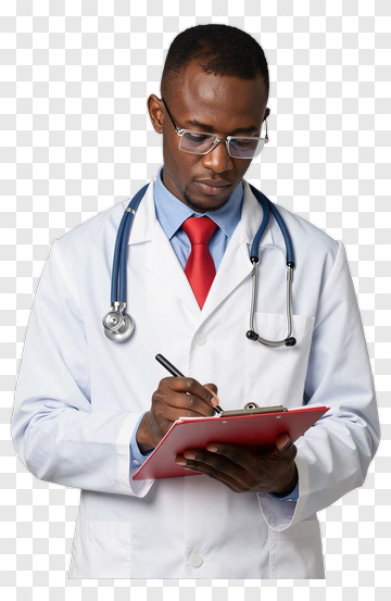 Black Male Doctor Writing On Clipboard PNG