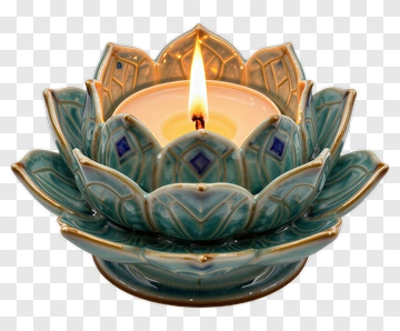 Blue Lotus Candle Holder With Flame PNG
