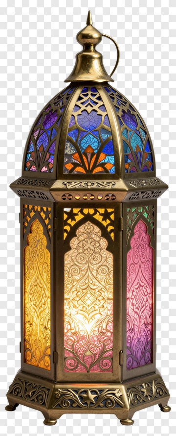 Stained Glass Lantern With Intricate Metalwork PNG