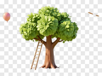 Tree With Ladder And Rainbow PNG