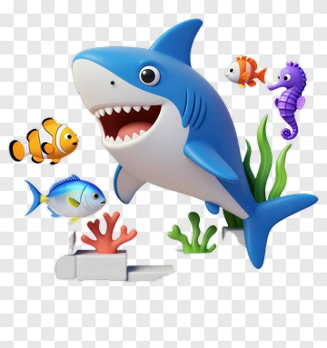 Cartoon Shark And Fish In Wall Hole PNG