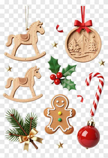 Wooden Christmas Ornaments And Holiday Decor PNG