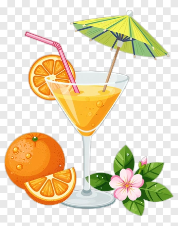 Orange Juice With Straw And Umbrella PNG