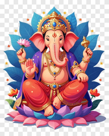 Ganesha Hindu Deity With Lotus And Trident PNG