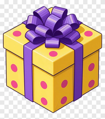 Yellow Gift Box With Purple Bow PNG