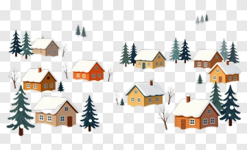 Snowy Village With Colorful Houses PNG