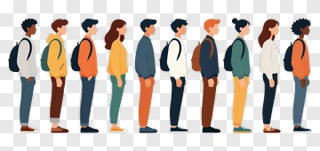 Line Of Students In Casual Outfits PNG