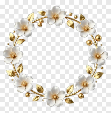 White Flower Wreath With Gold Accents PNG