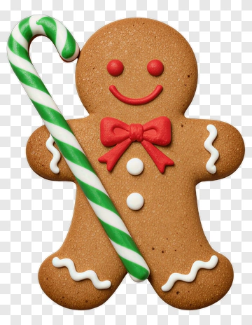 Gingerbread Man With Candy Cane PNG