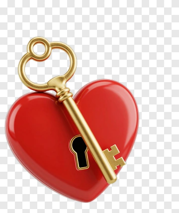 Golden Key In Red Heart PNG