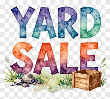 Yard Sale Sign With Wooden Crate PNG
