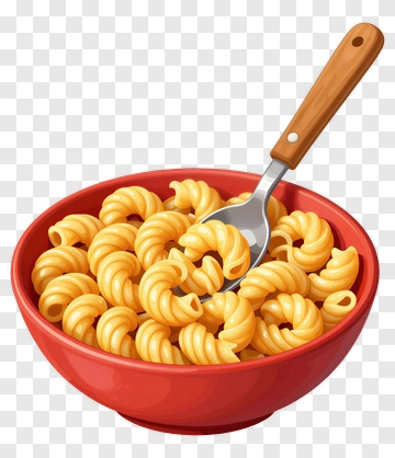 Red Bowl With Pasta And Spoon PNG