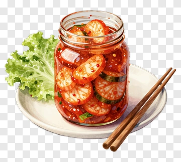 Kimchi In Glass Jar With Lettuce And Chopsticks PNG