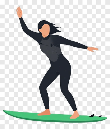 Surfer Woman On Green Surfboard PNG