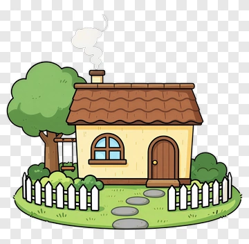 Cozy Cartoon House With Tree And Fence PNG