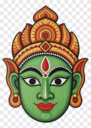Green Deity Mask With Ornate Headdress PNG