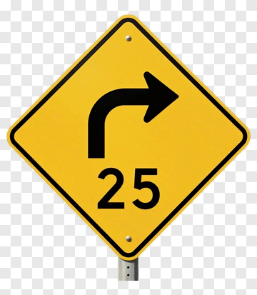 Yellow Road Sign With Right Turn Arrow PNG