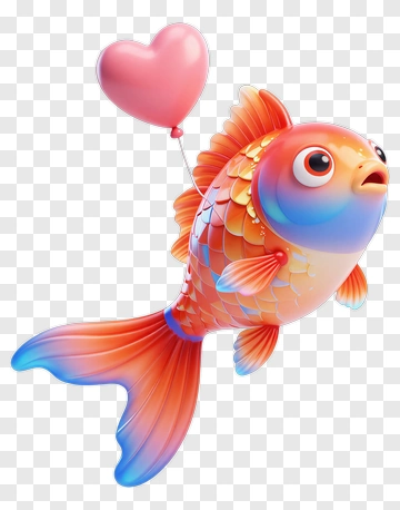Cute Goldfish With Heart Balloon PNG