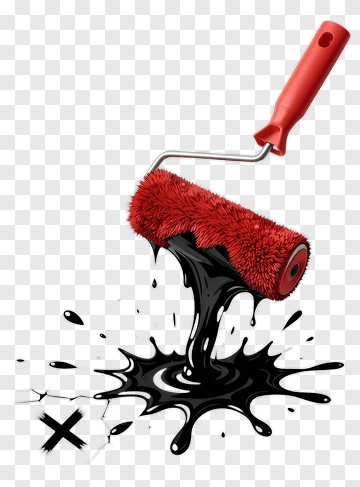Red Paint Roller With Black Paint Splatter PNG