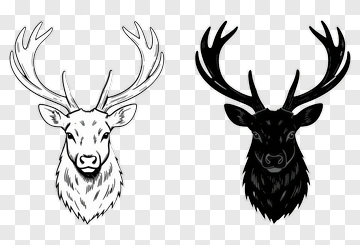 Two Stag Heads In Black And White PNG