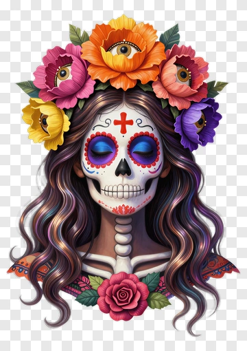 Day Of The Dead Sugar Skull With Flower Crown PNG
