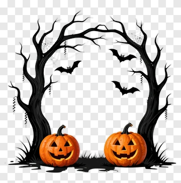 Halloween Jack-o-lanterns Under Trees PNG