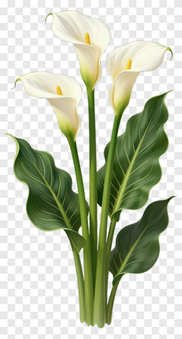 White Calla Lily With Green Leaves PNG
