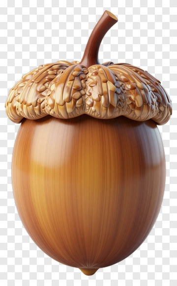 Wooden Acorn With Detailed Cap PNG