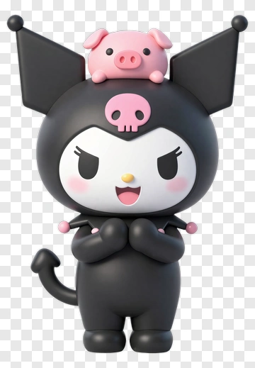 Kuromi With A Pig On Her Head PNG