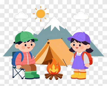 Children Camping By Campfire PNG