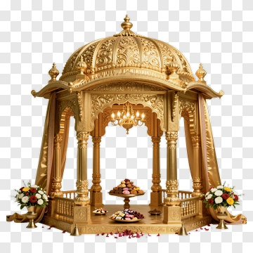 Golden Temple With Floral And Sweets Decor PNG