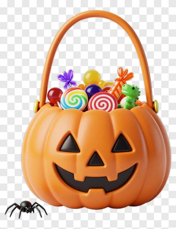 Halloween Pumpkin Basket With Candy PNG