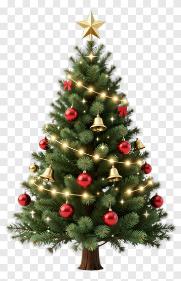 Decorated Christmas Tree With Ornaments And Lights PNG
