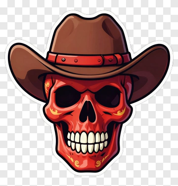 Red Skull Wearing Cowboy Hat PNG