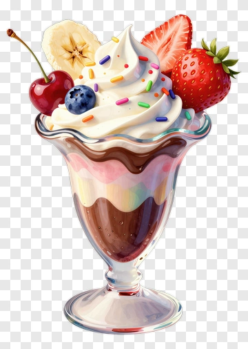 Delicious Ice Cream Sundae With Fresh Fruit Toppings PNG