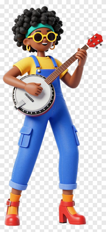 Joyful Banjo Player Cartoon Character PNG
