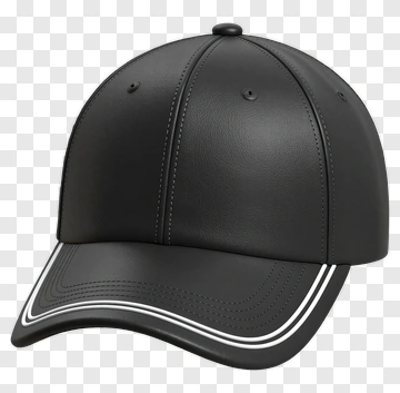 Black Leather Baseball Cap With White Stripe PNG