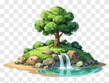 Tree With Waterfall And Pond PNG