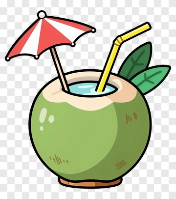 Coconut With Straw And Umbrella PNG