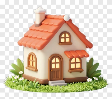 Cute Cartoon House With Orange Roof PNG