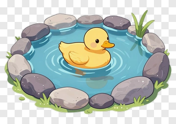 Cute Yellow Duck In A Pond PNG