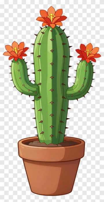 Cactus With Orange Flowers In Pot PNG