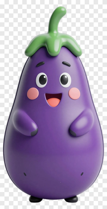 Cute Eggplant Cartoon Character PNG