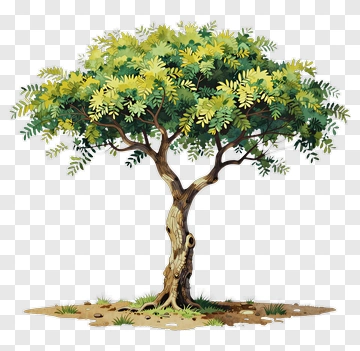 A Hand-Drawn Tree With Green And Yellow Leaves PNG