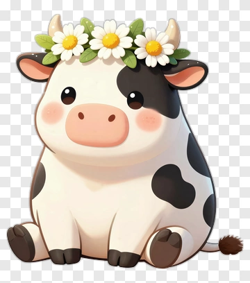 Cute Cow With Flower Crown PNG